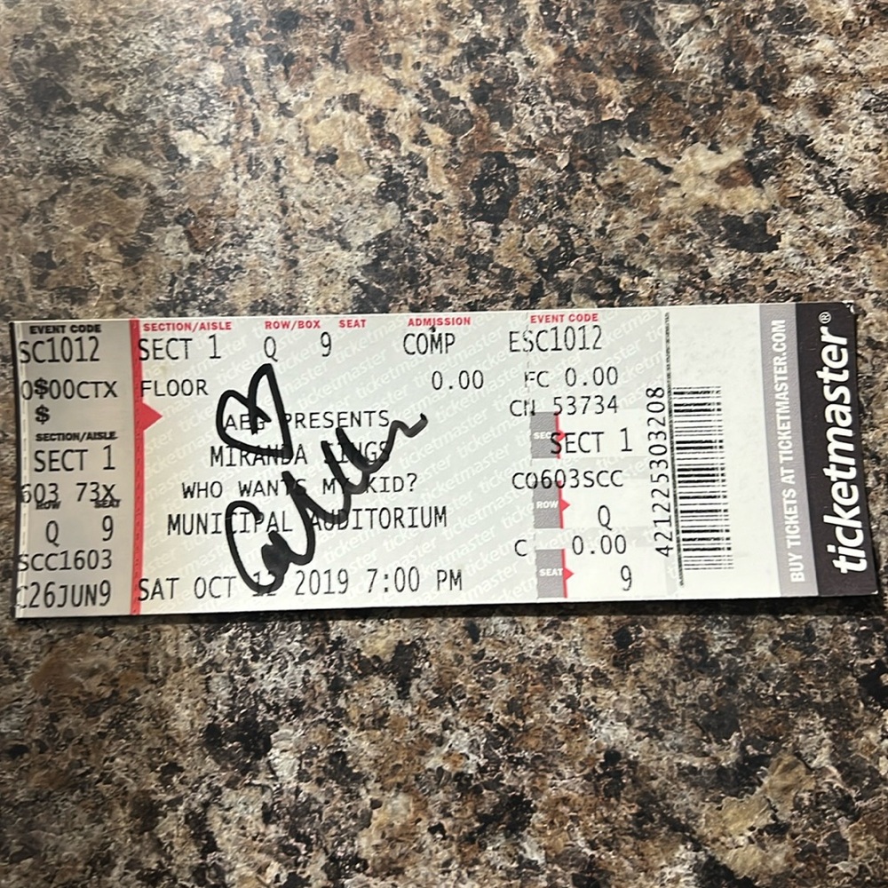 Real Signed Miranda Sings/ Colleen Ballinger floor ticket from 2019